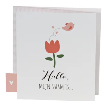 Drieluikje met roze tulp en vrolijk vogeltje