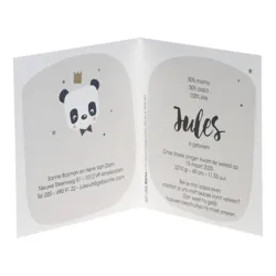 Geboortekaart met panda en gouden kroon
