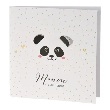 Lief geboortekaartje panda met uitgekapte oortjes