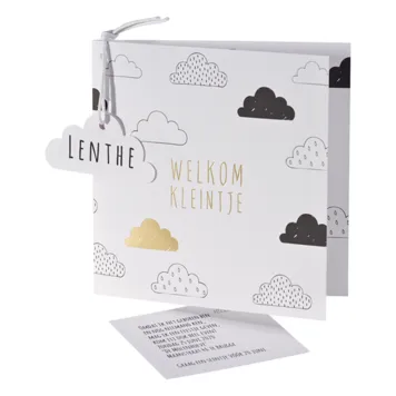 Strakke wolkenkaart Welkom kleintje in zwart-wit-goud
