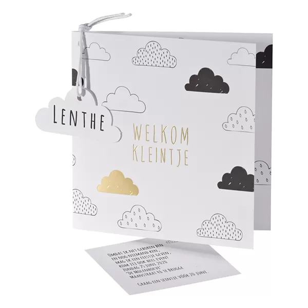 Strakke wolkenkaart Welkom kleintje in zwart-wit-goud