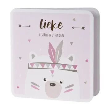 Roze kaartje met indianenbeer