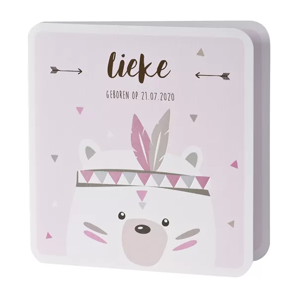 Roze kaartje met indianenbeer
