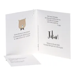 Kraftkaart met beer en confetti wit/mint