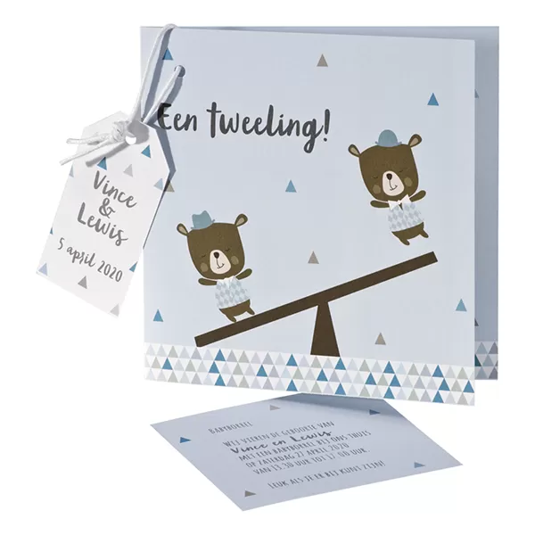 Tweeling geboortekaart jongen/jongen