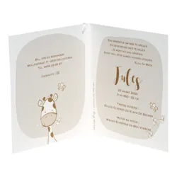 Geboortekaart met beige giraf en gekleurde labels