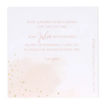 Borrelkaartje roze aquarel met confetti goudfolie