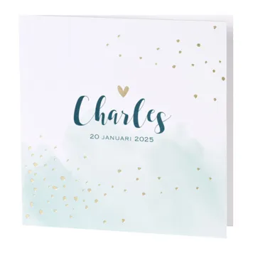 Mintgroene aquarel met confetti in goudfolie