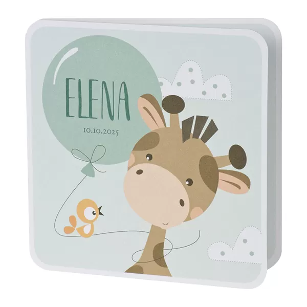 Mintgroen geboortekaartje met girafje en vogel
