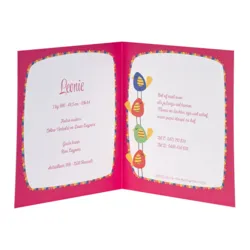 Roze geboortekaart met kleurrijk giraf