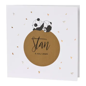 Trendy geboortekaart met geometrische panda en koperfolie