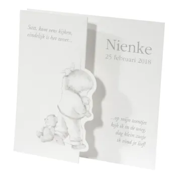 Klassiek getekend drieluik geboortekaartje