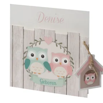 Vogeltjes op schutting met meisje labeltje