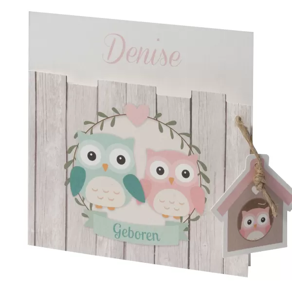 Vogeltjes op schutting met meisje labeltje