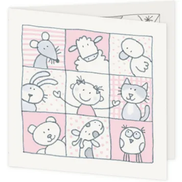 9 vakjes vol diertjes roze