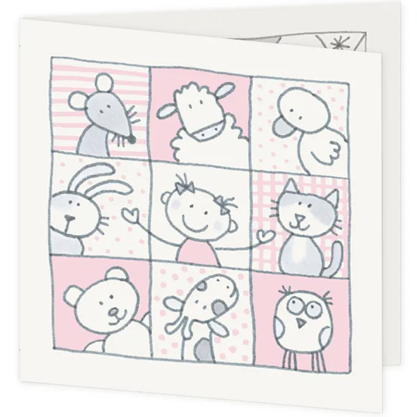 9 vakjes vol diertjes roze