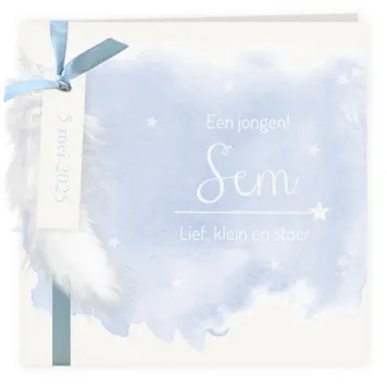 Geboortekaart aquarel met labels jongen