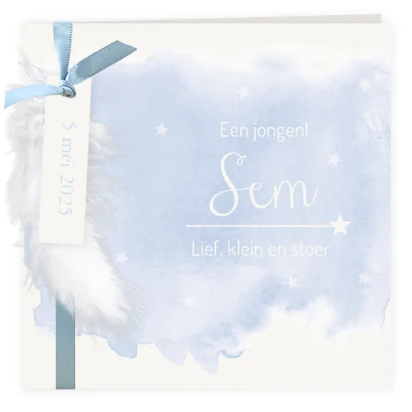 Geboortekaart aquarel met labels jongen