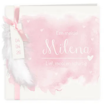 Geboortekaart aquarel met labels meisje