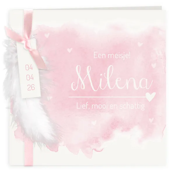 Geboortekaart aquarel met labels meisje