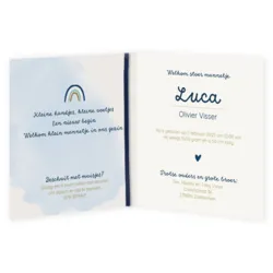 Geboortekaart jongen regenboog met labels