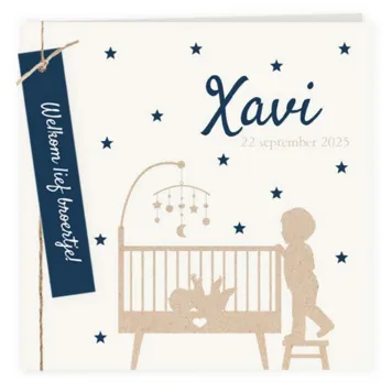 Geboortekaart broertje met grote broer silhouet met label