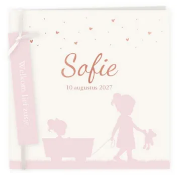Geboortekaart silhouet zusje met zus en foliedruk