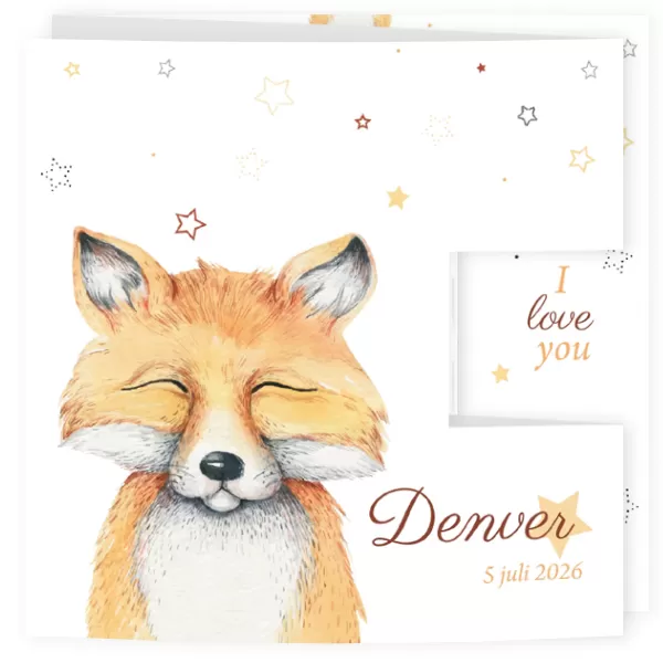 Geboortekaart drieluik vosje Denver