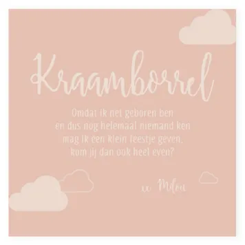 Kraamborrelkaartje Roze met wolkjes