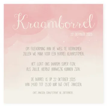 Kraamborrelkaartje Watercolor Roze