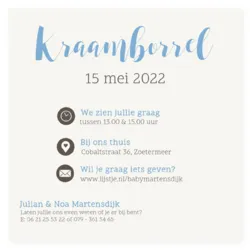 Kraamborrel blauw labeltje