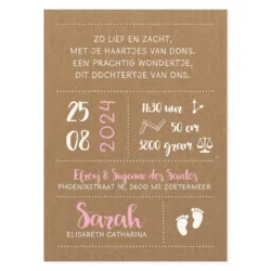 Enkel kaartje op kraft met foto en symbolen (roze)