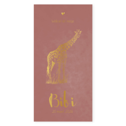 Geboortekaartje rood met giraf en goudfolie