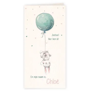 Geboortekaart Chloë, joehoe konijntje