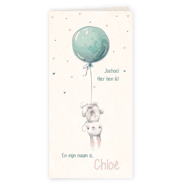 Geboortekaart Chloë, joehoe konijntje