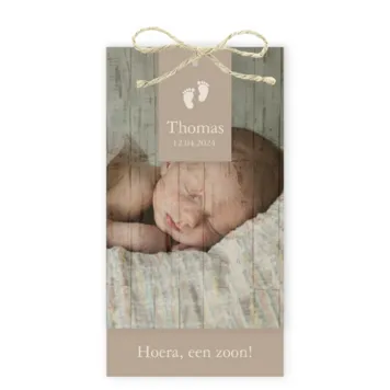 Labels met foto in houtstructuur