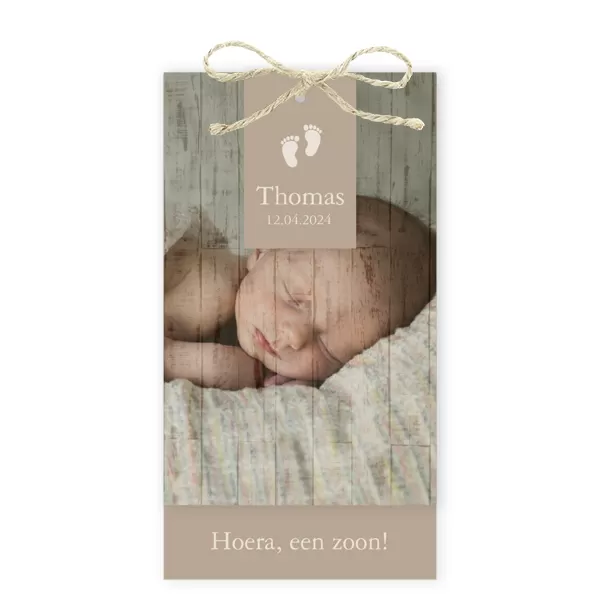 Labels met foto in houtstructuur