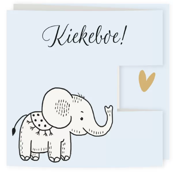 Drieluikje getekend olifant blauw