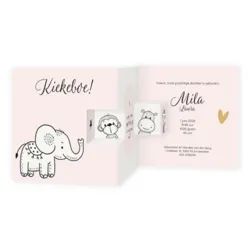 Drieluikje getekend olifant roze