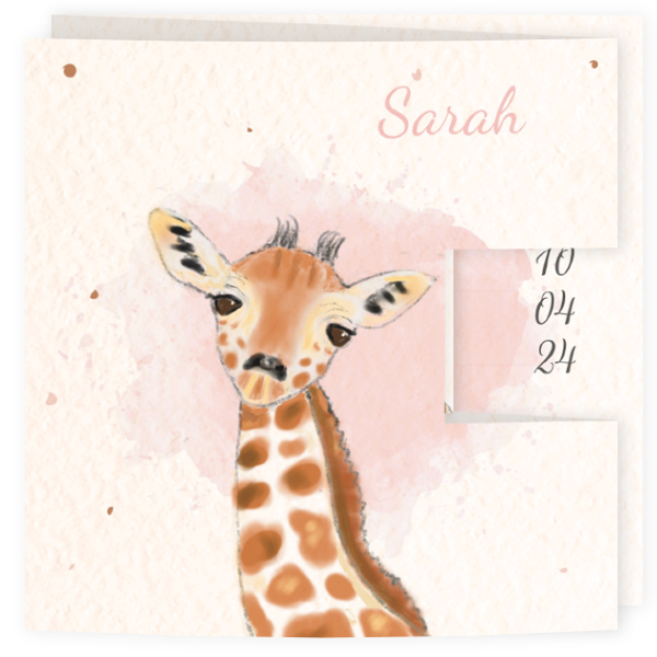 Drieluikje girafje en andere dieren aquarel meisje