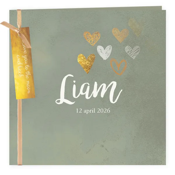 Watercolour met bladgouden hartjes, Liam