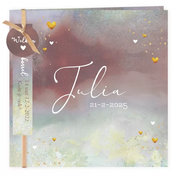 Watercolour met bladgouden hartjes, Julia