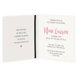 Geboortekaart panterprint roze met labels