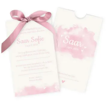 Geboortekaart hoesje waterverf roze