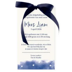 Geboortekaart hoesje waterverf blauw