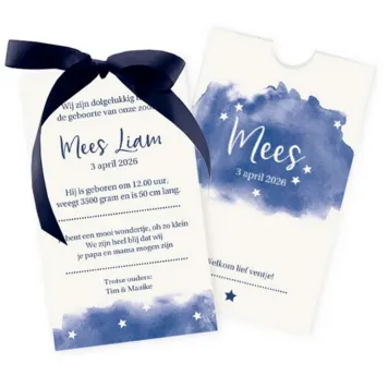 Geboortekaart hoesje waterverf blauw