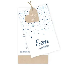 Geboortekaart label sterren confetti met kraft