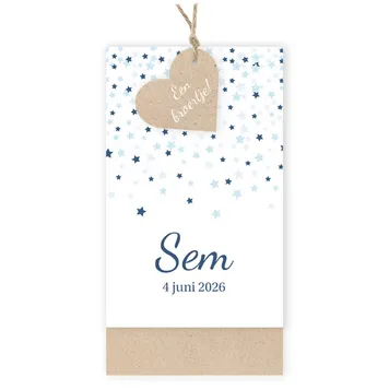 Geboortekaart label sterren confetti met kraft