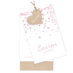 Geboortekaart label hartjes confetti met kraft