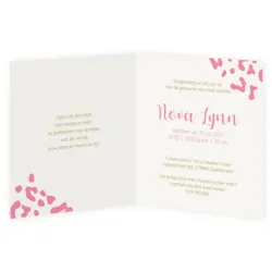 Geboortekaart panterprint roze met foliedruk